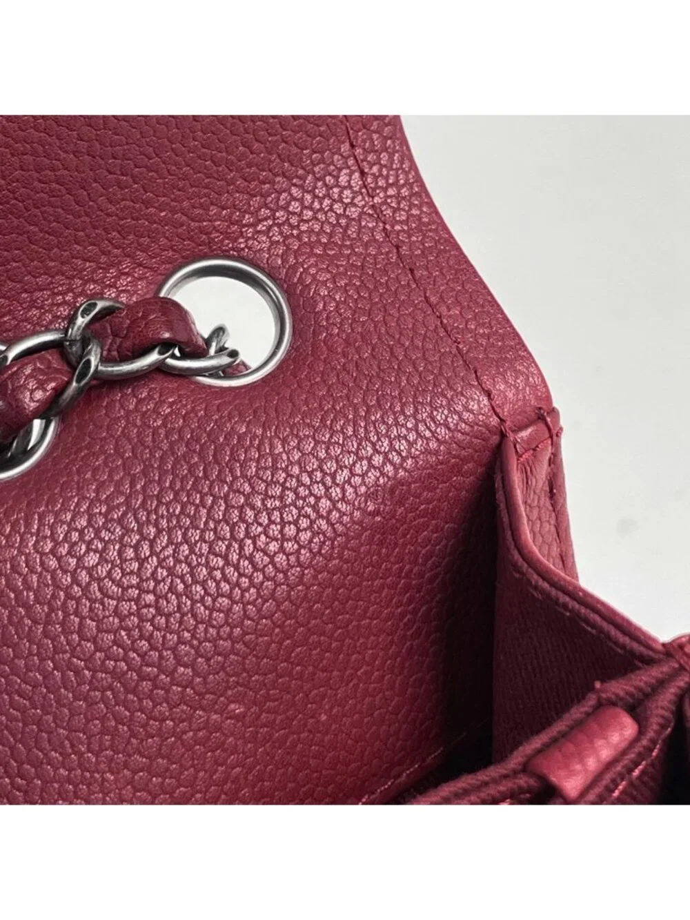 Chanel Shoulder Bag CC Logo Quilted Chain Caviar Leather Bordeaux